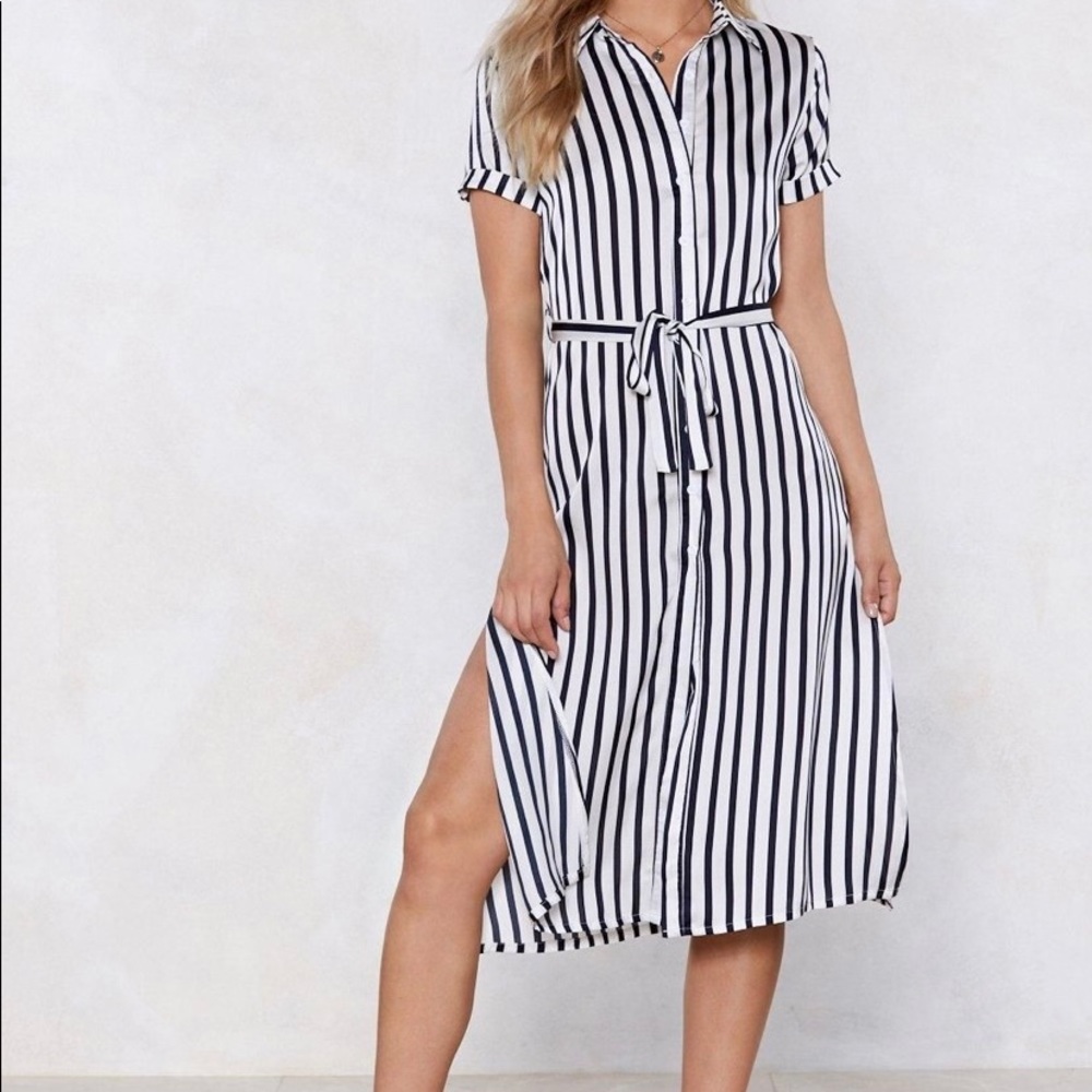 Nasty Gal Striped Satin Midi Shirt dress